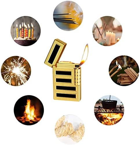 Cigar Lighters Soft Flame Lighter Retro Grinding Wheel Traditional Butane Lighter with Adjustable Flame Dial Vertical Ignition Roller Classic Metal Relief Lighter (Rose Gold)