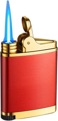 Pocket Torch Lighter, Jet Flame Butane Lighter with Flame Dial, Refillable Torch Lighter, Windproof Jet Lighter for Hiking Camping, No Gas (Red)