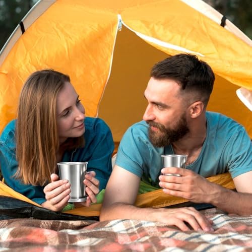 Collapsible Cups, Stainless Steel Foldable Cup with Lid and Keychain,for Traveling, Camping, Hiking, Biking and Daily Use (1, 150 ml)