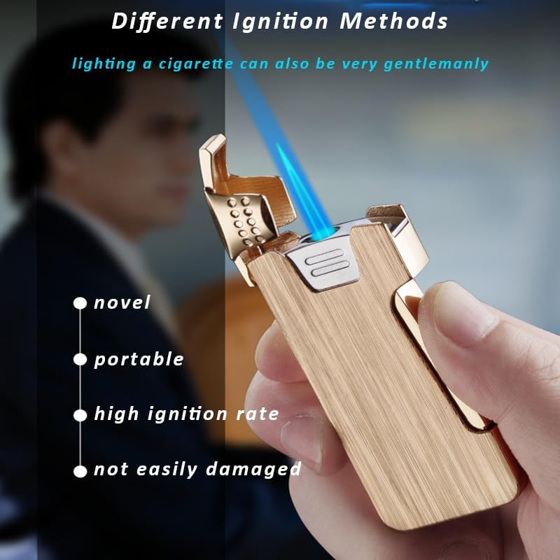 Lighters Mini Torch Lighter Flip Side Ignition Jet Flame Lighter Windproof Cigar Pipe Lighter (Gold)