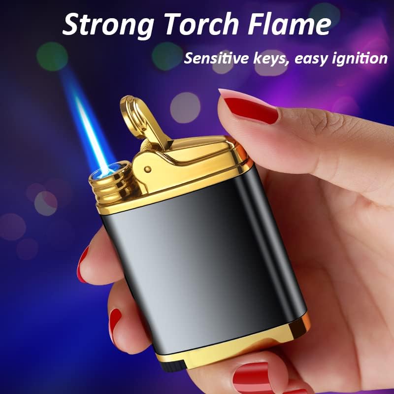 Pocket Torch Lighter, Jet Flame Butane Lighter with Flame Dial, Refillable Torch Lighter, Windproof Jet Lighter for Hiking Camping, No Gas (Red)