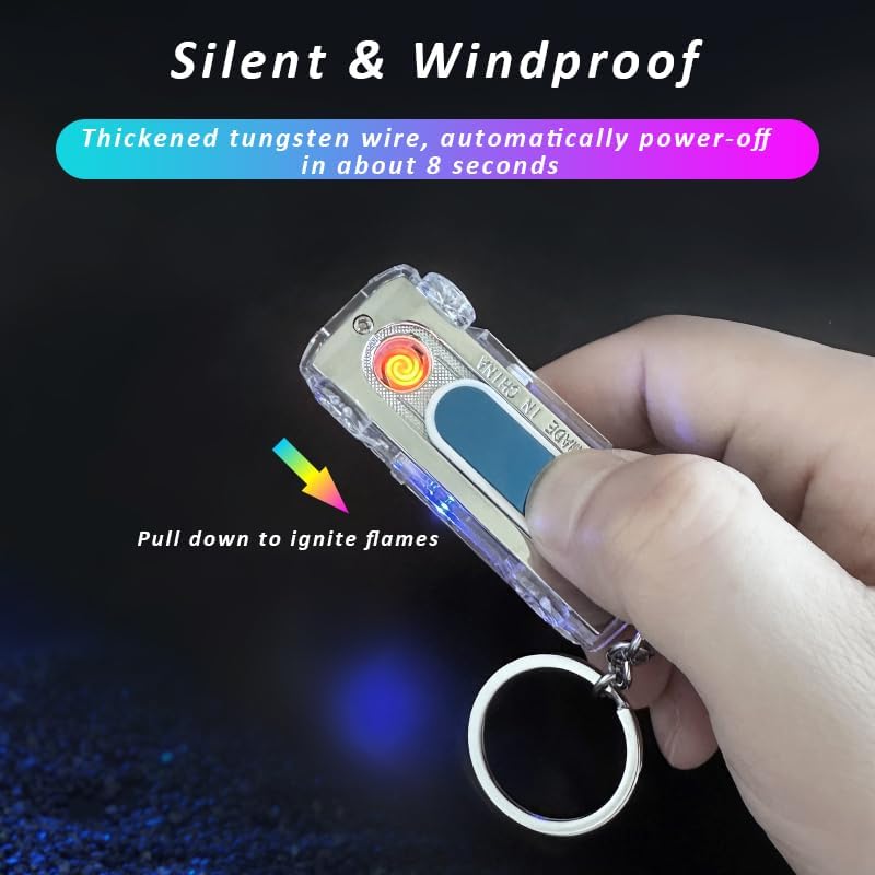 Tungsten Wire Plasma Lighter USB Type C Rechargeable Electronic Windproof Flameless Butane Free Electric with Survival Emergency Whistle and Lanyard (Black)