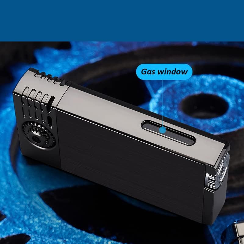Jet Torch Lighter, Windproof Jet Flame Lighter with Rocker Arm Ignition, Refillable & Adjustable Torch Lighter with Gas Window, Metal Drawing Lighter for BBQ, Fireworks,Camping (Black)