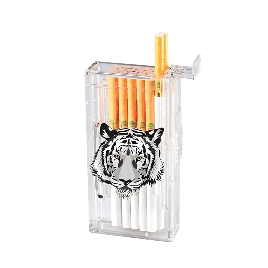 Pocket Cigarette Case/Box for 100's Cigarette Portable Transparent Cigarette Box Can Hold 20pcs Slim Cigarettes (Tiger, Transparent White)