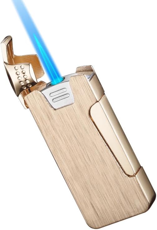 Lighters Mini Torch Lighter Flip Side Ignition Jet Flame Lighter Windproof Cigar Pipe Lighter (Gold)