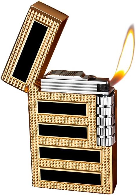 Cigar Lighters Soft Flame Lighter Retro Grinding Wheel Traditional Butane Lighter with Adjustable Flame Dial Vertical Ignition Roller Classic Metal Relief Lighter (Rose Gold)