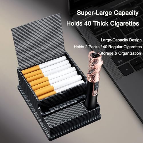 Cigarette Case/Holder, 40pcs 85 Regular Cigarette Capacity, Smoking Accessories, Desktop Cigarette Box, Suitable for Cars, Offices, Homes, and Decorations (Carbon Fiber, One Size)