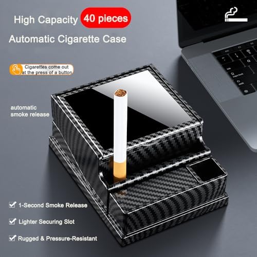 Cigarette Case/Holder, 40pcs 85 Regular Cigarette Capacity, Smoking Accessories, Desktop Cigarette Box, Suitable for Cars, Offices, Homes, and Decorations (Carbon Fiber, One Size)