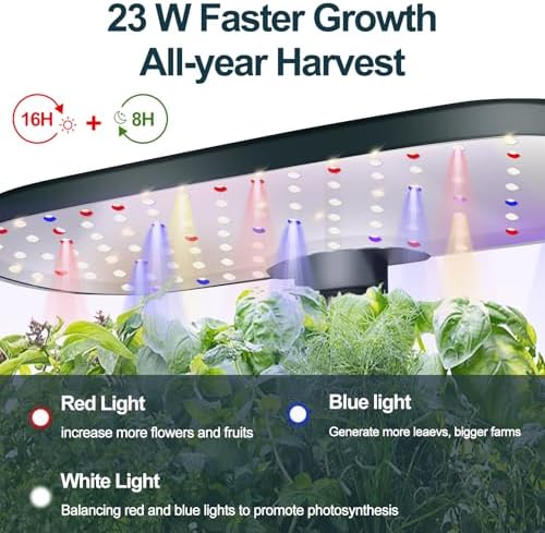 Hydroponics Growing System Indoor Garden:12 Pods Plant Kit Aeroponic Herb Vegetable Growth Lamp Countertop with LED Grow Light, Adjustable Height Up to 20.47inch (Black, One-Size)