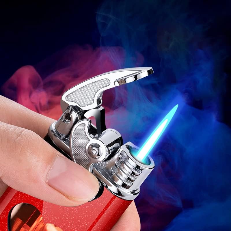 Torch Lighter Jet Flame Refillable Butane Windproof Portable Lighter with Adjustable Flame Dial Retro Rocker Arm Ignition Lighter Metal Drawing Lighter for BBQ, Fireworks,Camping (Red)
