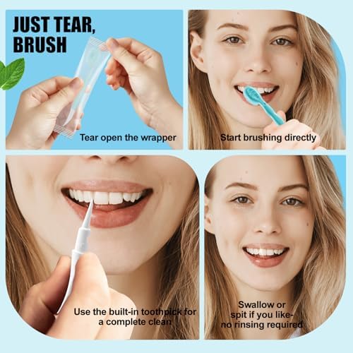 Pre-Pasted Mini Disposable Toothbrushes, Travel Toothbrush with Soft Bristles, Built-in Tongue Scraper & Dual Toothpicks, Camping, After Meals, On-the-Go Fresh Breath, 30 Ct (Mixed, 30 pcs)