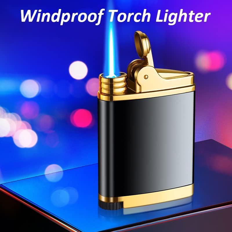 Pocket Torch Lighter, Jet Flame Butane Lighter with Flame Dial, Refillable Torch Lighter, Windproof Jet Lighter for Hiking Camping, No Gas (Red)