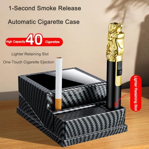 Cigarette Case/Holder, 40pcs 85 Regular Cigarette Capacity, Smoking Accessories, Desktop Cigarette Box, Suitable for Cars, Offices, Homes, and Decorations (Carbon Fiber, One Size)