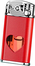 Torch Lighter Jet Flame Refillable Butane Windproof Portable Lighter with Adjustable Flame Dial Retro Rocker Arm Ignition Lighter Metal Drawing Lighter for BBQ, Fireworks,Camping (Red)