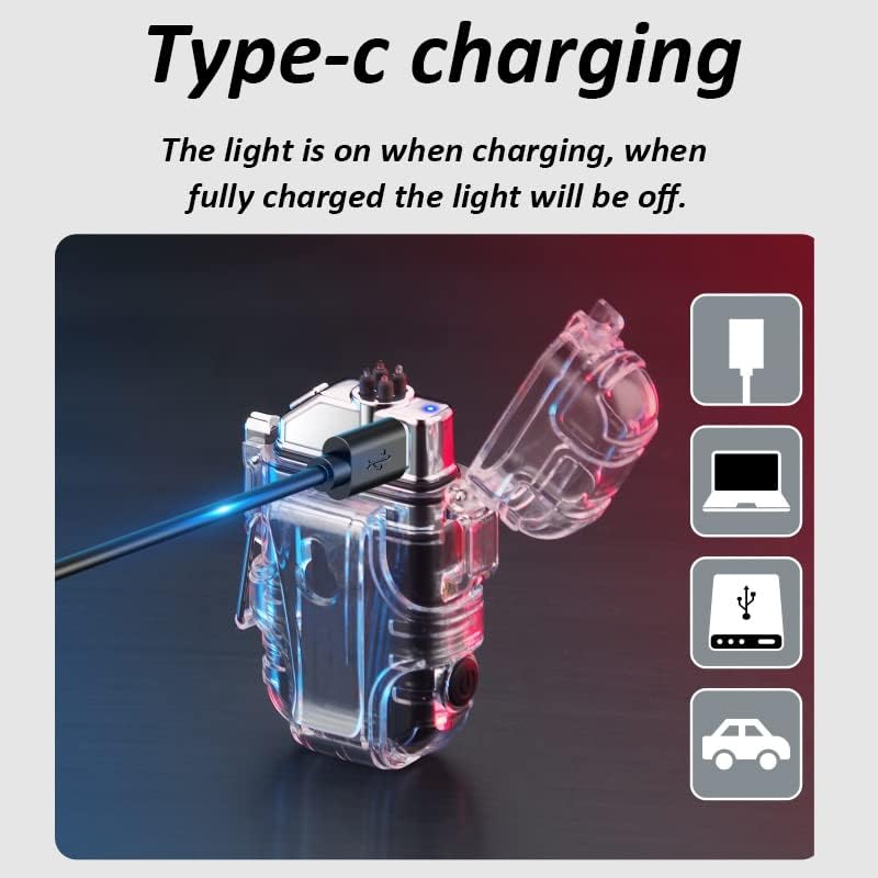Dual Arc Lighter with LED Flashlight 2 in 1 Plasma Lighter USB Rechargeable Lighter Flameless Waterproof Windproof Mini Electric Lighter for Cigar Cigarette Camping Outdoor Activities (Luminous)