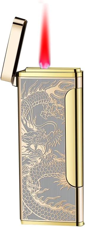 Mini Torch Lighters Cigars Jet Flame Lighter with Adjustable Flame Dial Portable Ultra-Thin Butane Refillable Lighter Great Gift for Men Birthday Christmas (Dragon)