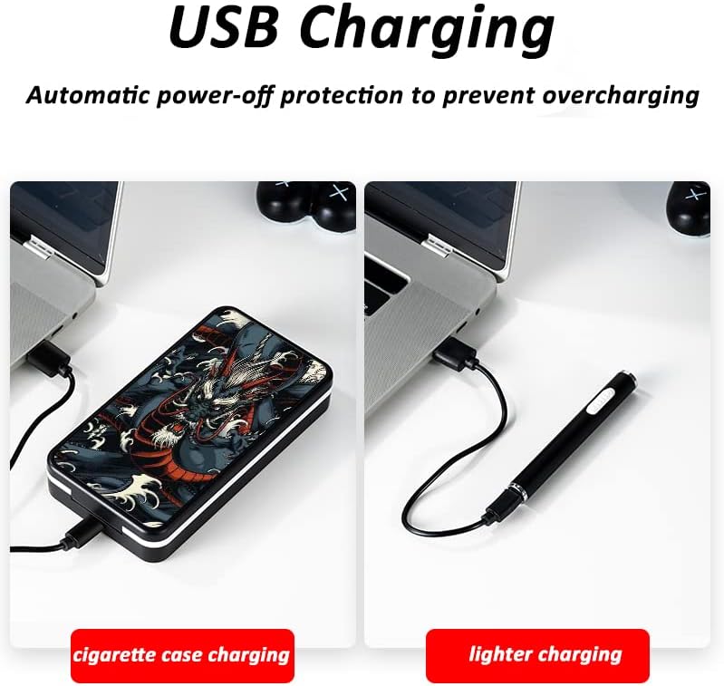 Cigarette Case with Lighter, Electric Lighter USB Rechargeable for Whole Package 100mm Cigarettes 20pcs King Size, Colorful Light Case, Come with Cigarette Filter, Gifts for Men, Father, Mother (K3)