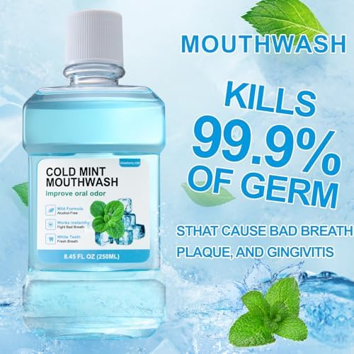 Fresh Breath Mouthwash, ICY Mint Flavor, Alcohol-Free, Healthy Gums Mouthwash Clean (8.45 FLOZ, Mint)