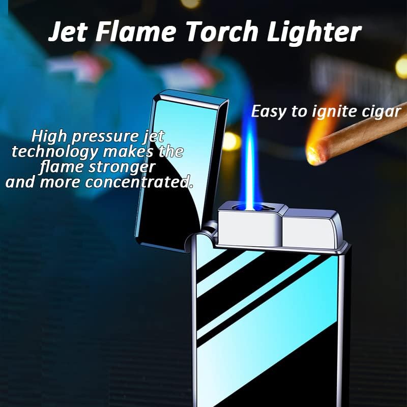Torch Lighter, Jet Flame Cigar Lighter with Adjustable Flame Dial, Metal Drawing Lighter (Rose Gold)