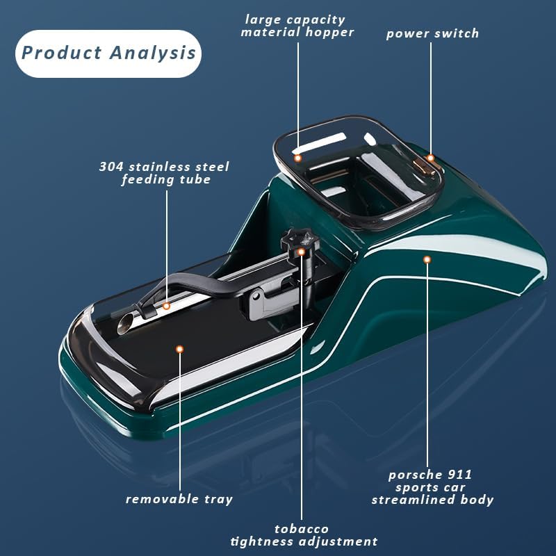 Electric Cigarette Rolling Machine with Rolling Tray Portable Tobacco Injector Machine to Rolling Cigarettes 8mm 0.31" Regular Tubes (Gold)