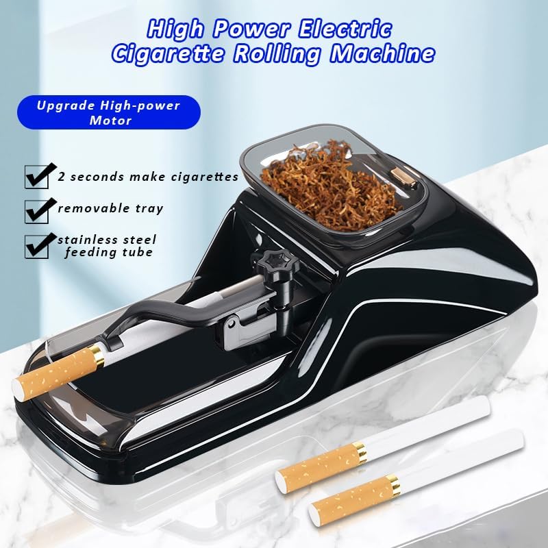 Electric Cigarette Rolling Machine with Rolling Tray Portable Tobacco Injector Machine to Rolling Cigarettes 8mm 0.31" Regular Tubes (Gold)