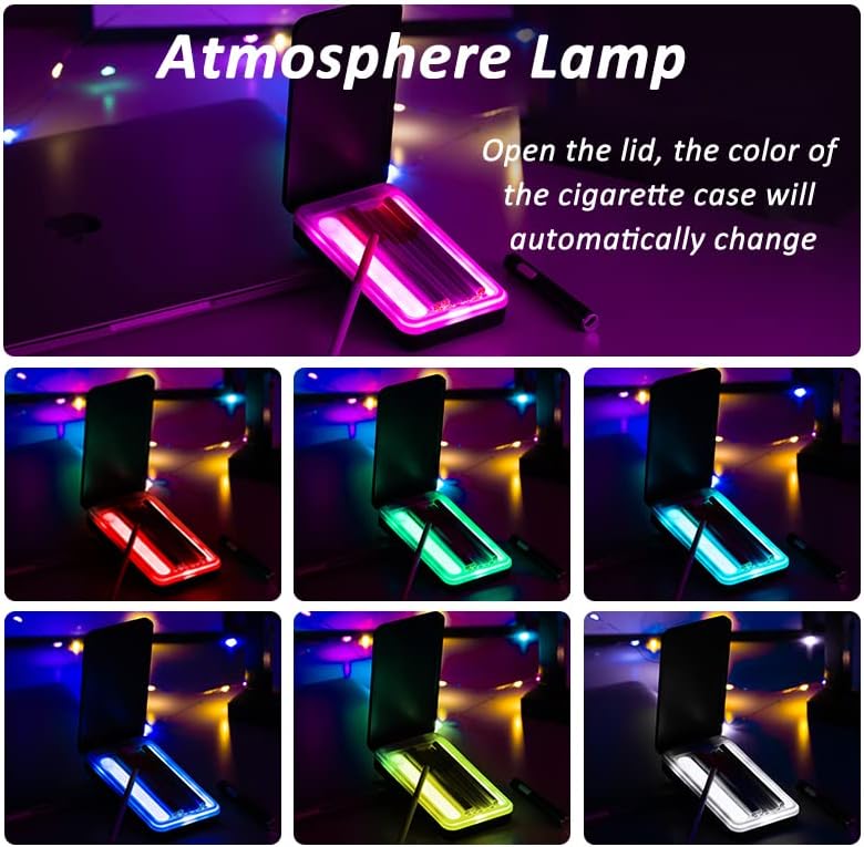Cigarette Case with Lighter, Electric Lighter USB Rechargeable for Whole Package 100mm Cigarettes 20pcs King Size, Colorful Light Case, Come with Cigarette Filter, Gifts for Men, Father, Mother (K3)