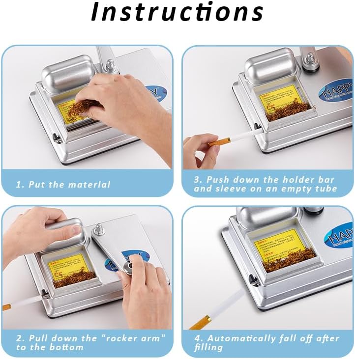 Cigarette Rolling Machine Manual Tobacco Rolling Machine Portable Home Cigarette Injector Suitable for 0.31 inch/8 mm Diameter Pipes Regular Tubes (Silver)