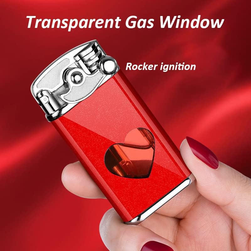 Torch Lighter Jet Flame Refillable Butane Windproof Portable Lighter with Adjustable Flame Dial Retro Rocker Arm Ignition Lighter Metal Drawing Lighter for BBQ, Fireworks,Camping (Red)