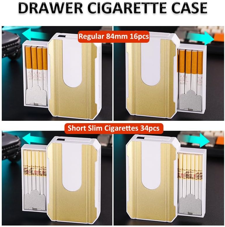 Cigarette Case with Lighter Portable Pack 16 Regular Cigarettes 34 84 Slim Cigarettes 3 in 1 Cool Gifts for Men and Women (Red)