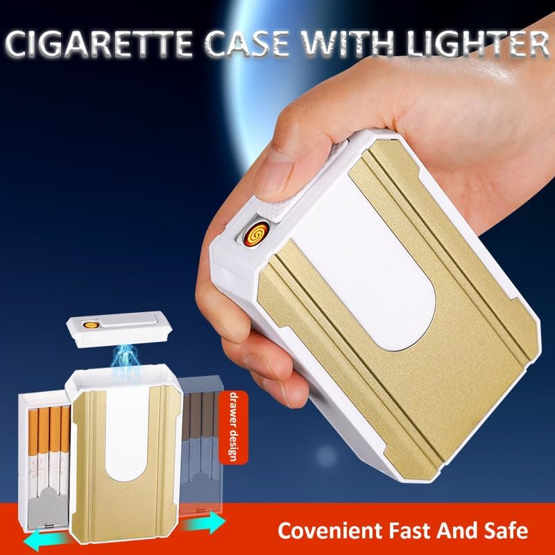 Cigarette Case with Lighter Portable Pack 16 Regular Cigarettes 34 84 Slim Cigarettes 3 in 1 Cool Gifts for Men and Women (Red)