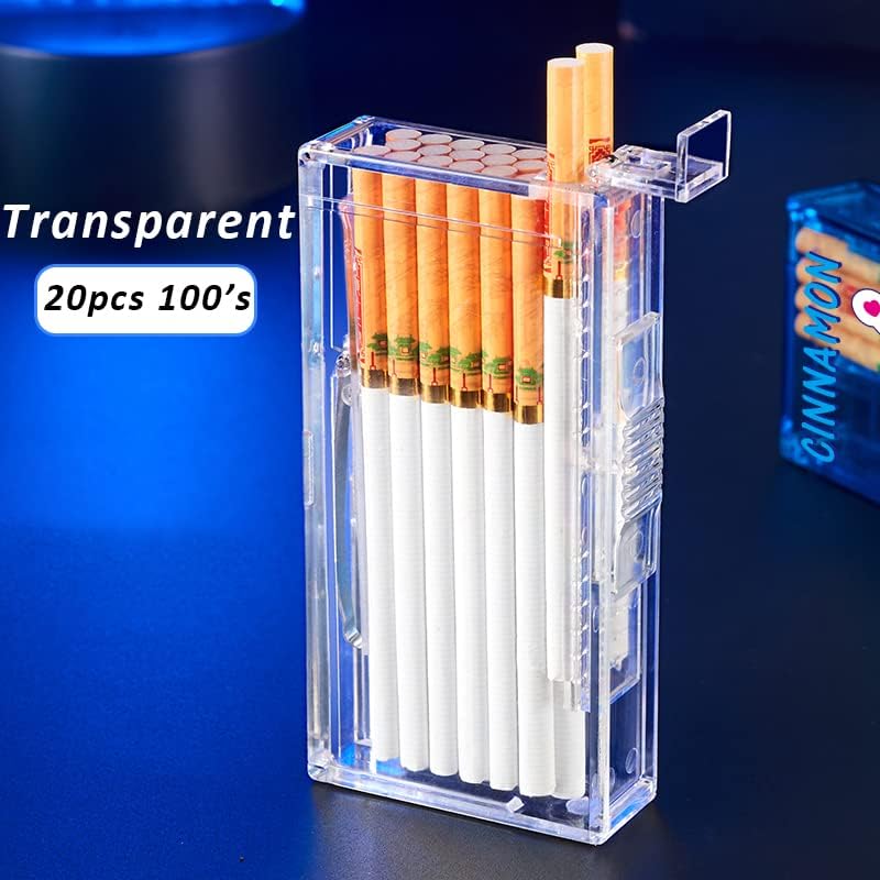 Pocket Cigarette Case/Box for 100's Cigarette Portable Transparent Cigarette Box Can Hold 20pcs Slim Cigarettes (Tiger, Transparent White)