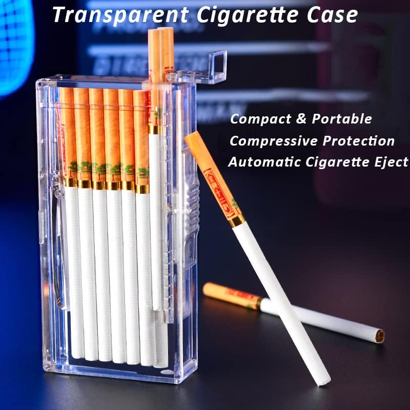 Pocket Cigarette Case/Box for 100's Cigarette Portable Transparent Cigarette Box Can Hold 20pcs Slim Cigarettes (Tiger, Transparent White)
