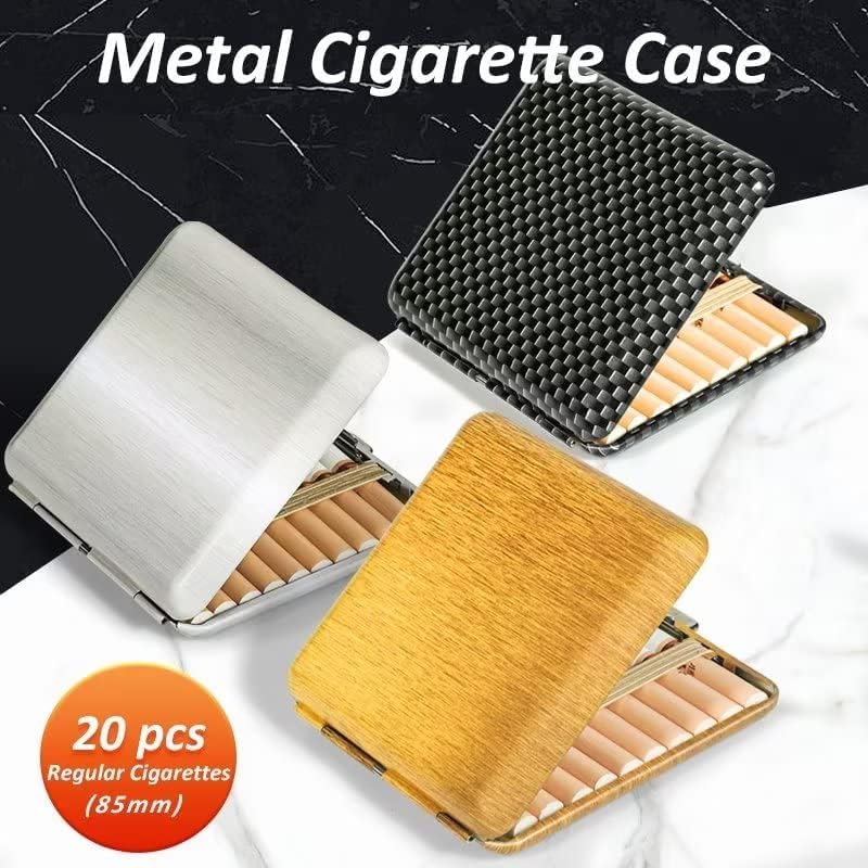Portable Metal Cigarette Case/Box, 20 Capacity Double Sided Spring Clip Open Pocket Holder, Unique Birthday Christmas Gifts for Women Men (85mm Regular Cigarettes)