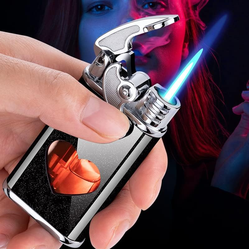 Torch Lighter Jet Flame Refillable Butane Windproof Portable Lighter with Adjustable Flame Dial Retro Rocker Arm Ignition Lighter Metal Drawing Lighter for BBQ, Fireworks,Camping (Red)