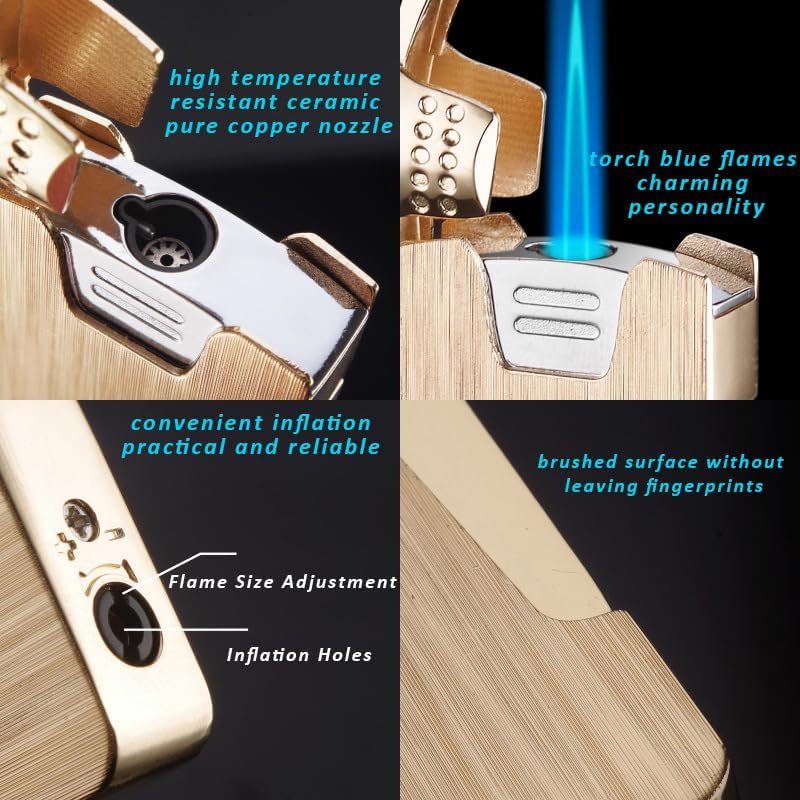 Lighters Mini Torch Lighter Flip Side Ignition Jet Flame Lighter Windproof Cigar Pipe Lighter (Gold)