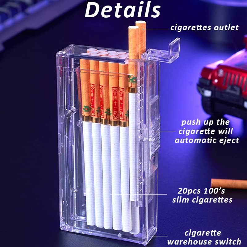 Pocket Cigarette Case/Box for 100's Cigarette Portable Transparent Cigarette Box Can Hold 20pcs Slim Cigarettes (Tiger, Transparent White)