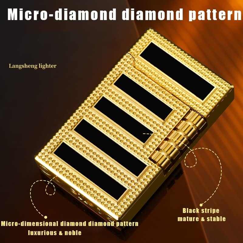 Cigar Lighters Soft Flame Lighter Retro Grinding Wheel Traditional Butane Lighter with Adjustable Flame Dial Vertical Ignition Roller Classic Metal Relief Lighter (Rose Gold)
