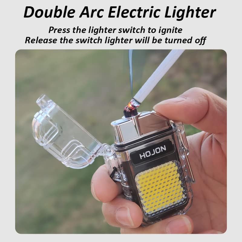 Dual Arc Lighter with LED Flashlight 2 in 1 Plasma Lighter USB Rechargeable Lighter Flameless Waterproof Windproof Mini Electric Lighter for Cigar Cigarette Camping Outdoor Activities (Luminous)