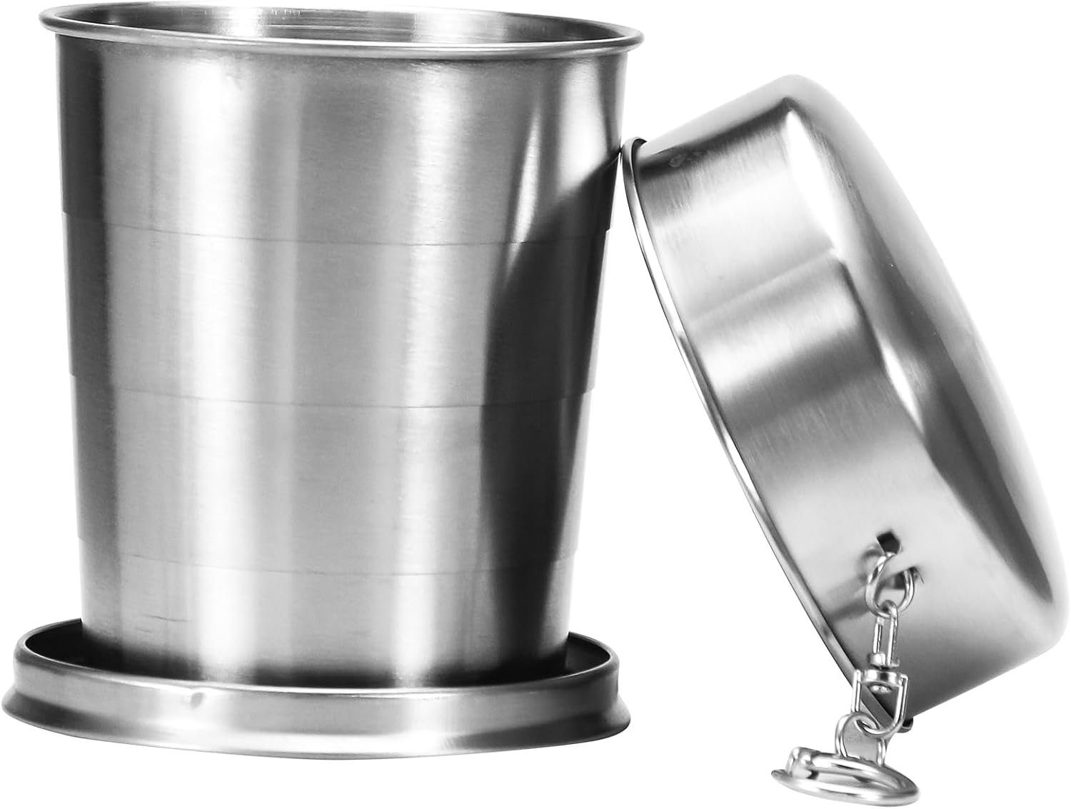 Collapsible Cups, Stainless Steel Foldable Cup with Lid and Keychain,for Traveling, Camping, Hiking, Biking and Daily Use (1, 250 ml)