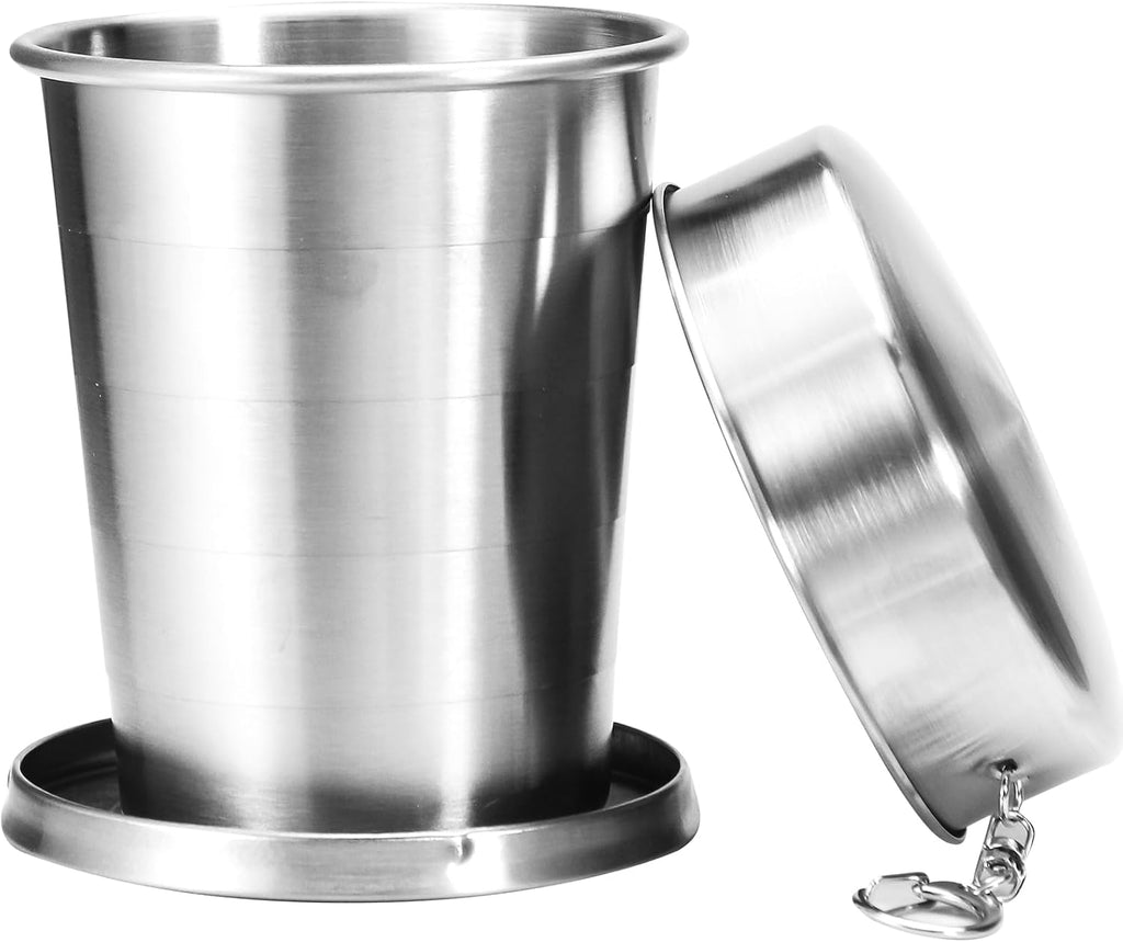 Collapsible Cups, Stainless Steel Foldable Cup with Lid and Keychain,for Traveling, Camping, Hiking, Biking and Daily Use (1, 450 ml)