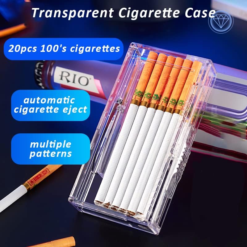 Pocket Cigarette Case/Box for 100's Cigarette Portable Transparent Cigarette Box Can Hold 20pcs Slim Cigarettes (Tiger, Transparent White)