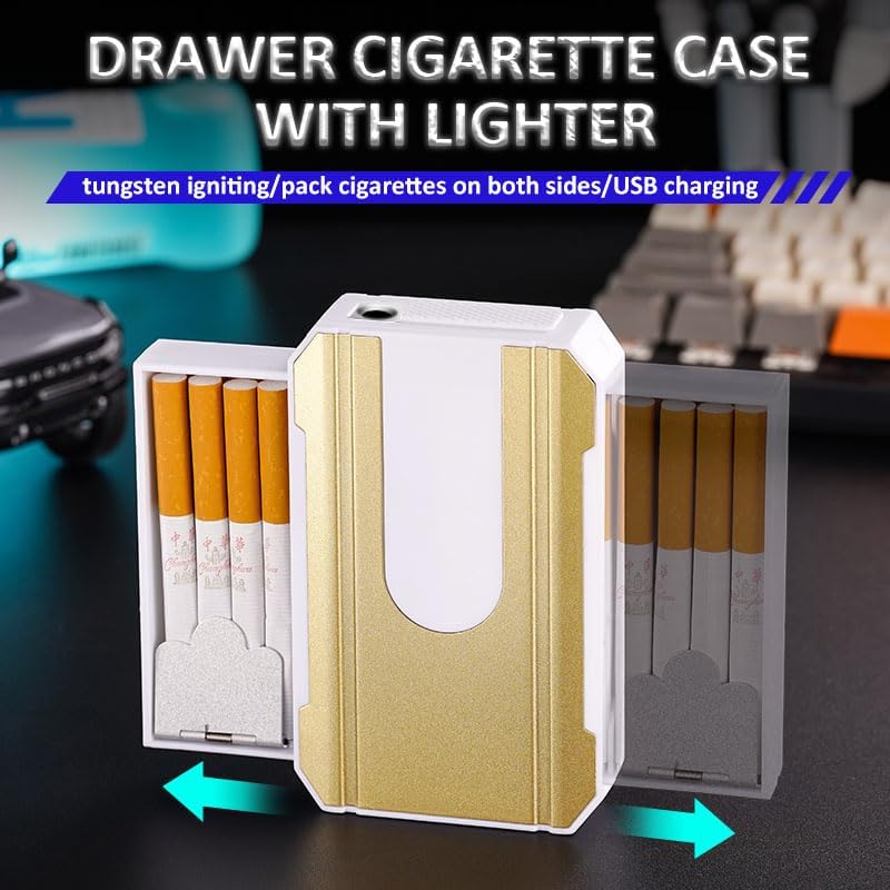 Cigarette Case with Lighter Portable Pack 16 Regular Cigarettes 34 84 Slim Cigarettes 3 in 1 Cool Gifts for Men and Women (Red)