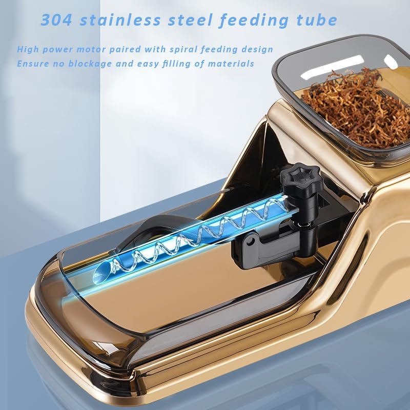 Electric Cigarette Rolling Machine with Rolling Tray Portable Tobacco Injector Machine to Rolling Cigarettes 8mm 0.31" Regular Tubes (Gold)